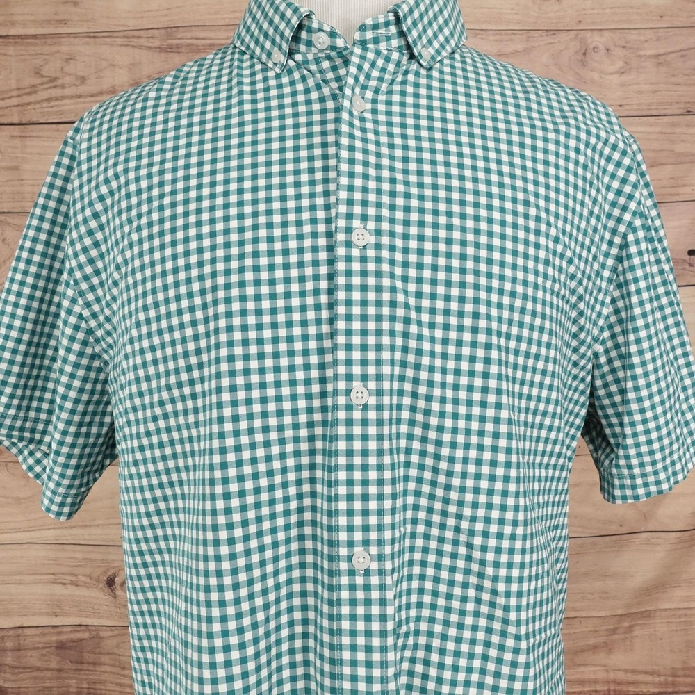 Walter Hagen Shirt Mens 2XL Green Check Short Sleeve Button-Up Stretch Casual